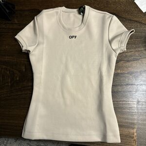 Off-white tan beige stamp T shirt